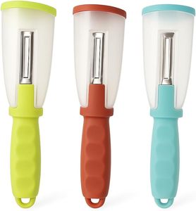 Pelador de Verduras Manual Multifuncional de Acero Inoxidable con Contenedor de Plástico, Pelador de Frutas para Zanahoria, Patata y Manzana - Product Image 1