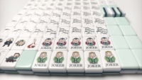 Tuiles de mahjong en acrylique, 160 pièces, jeu de mahjong américain, design vert jade avec toit de pagode, art Crak