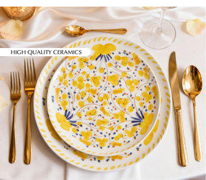 Assiette décorative en céramique de porcelaine fine jaune rose pastoral européenne pour banquets de mariage et fêtes - Product Image 4