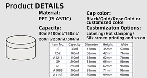 Pots Vides en PET de 4oz 8oz 16oz Contenants en Plastique Transparents Couvercles Dorés Rangement Cosmétiques 100ml 250ml 500ml - Product Image 4