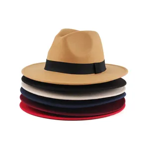 Chapeau fédora à large bord pour homme en feutre, bonnet de cowboy de l'ouest, en laine à la mode, unisexe