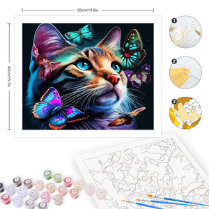 Pintura DIY de estilo europeo moderno por números <span class=keywords><strong>para</strong></span> adultos, cuadro de paisaje de animales de mariposa y gato impreso, <span class=keywords><strong>lienzo</strong></span> de pintura acrílica - Product Image 3