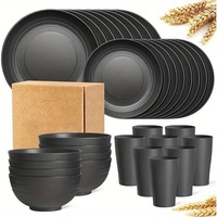 Vente en gros d'usine, ensemble de vaisselle écologique réutilisable et incassable en paille de blé, 32 pièces, ensemble de couverts noirs, logo personnalisé
