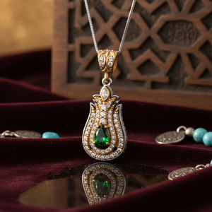 Grandbazaar เครื่องประดับตุรกีออตโตมันดีไซน์แท้จี้หินสีเงินมรกต CZ ขายส่ง - Product Image 3