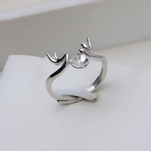 Handmade S925 Silver Open <b>Ring</b> DIY Deer Antler Deer Live <b>Pearl</b> Hollow Holder Accessories 142 - Product Image 1