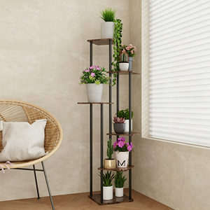 Support <span class=keywords><strong>de</strong></span> plantes d'intérieur haut en métal et bois, étagère à fleurs multi-niveaux, support <span class=keywords><strong>de</strong></span> plantes d'angle <span class=keywords><strong>pour</strong></span> salon - Product Image 5