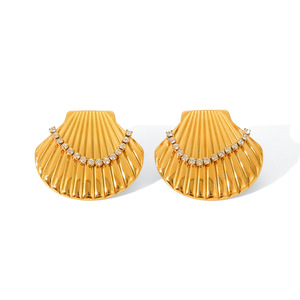 Pendientes de Acero Inoxidable con Baño de Oro de 18K, Serie Océano, con Incrustaciones de Zirconia, Hipoalergénicos para Mujer, Venta al Por Mayor - Product Image 1