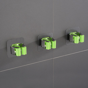 Stainless Steel Mop <b>Clip</b> <b>Hook</b> Non Marking No Drill Easy Installation For Bathroom Modern Style Single <b>Hook</b> With Stickers - Product Image 1