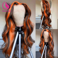 Peluca de Encaje Frontal Completo HD con Reflejos Naranja Jengibre Suave, Cabello Virgen Vietnamita Original, Pelucas sin Pegamento 5x5, Cabello Humano con Frente de Encaje