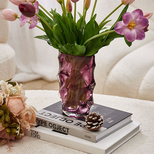 420x320x430mm Home Decor <strong>Table</strong> Centerpiece Realistic Artificial Flowers <strong>Tulip</strong> Bouquet with Textured Glass Vase Set - Product Image 6