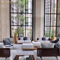 Conjunto de Sofás Minimalistas para Jardín, Muebles de Exterior para Sala de Estar, Sofá Seccional Impermeable para Patio con Base de Madera de Teca y Mesa de Centro
