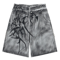 Shorts Baggy Y2K Sombre Peints à la Main avec Rivets et Effet Pulvérisé pour Hommes et Femmes - Ensemble Sportif