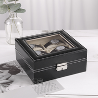 Boîte de rangement pour montres en cuir PU noir à 6 compartiments avec bracelet en cuir pour homme, pour montres automatiques, résistante à l'eau, en matériaux recyclés, présentoir