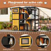 Enclos pour chat en bois à 4 niveaux à fixer au fenêtre, résistant aux intempéries, avec plateformes pour plusieurs chats, marron