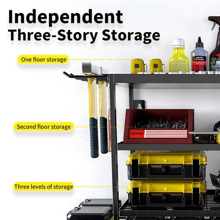 Raft pentru scule de garaj, cu montare pe perete, cu 4 straturi, plutitor, metal, fara fir, pentru unelte grele, organizator pentru scule electrice