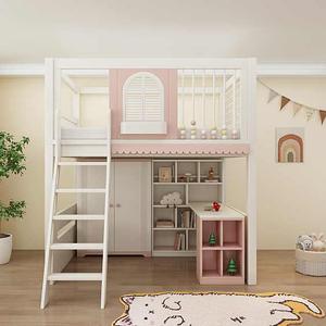 JS Multifuncional Cómoda Litera Superior Individual Casa de Árbol Tobogán de Madera Maciza para Niños Dormitorio Sala de Estar Hotel Princesa - Product Image 3