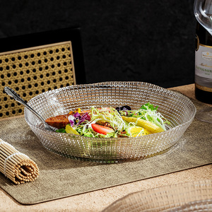 ชามแก้วขอบทองขนาดใหญ่สำหรับร้านอาหาร ชามใส่ของหวานเรียบง่าย และชามสลัดลายตารางหมุนสำหรับงานเลี้ยงในโรงแรม - Product Image 3