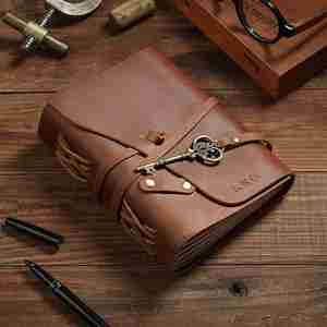 Customized Embossed Logo Vintage First-Layer Cowhide Notebook Handcrafted With Magic Key Design Diary & <b>Notepad</b>-Gift - Product Image 1
