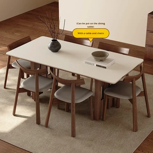 Solid Wood <b>Dining</b> <b>Table</b> Mid-Century Style Nordic Wabi-Sabi Style Quartzite <b>Top</b> Walnut Color Rectangle 6-Seater for Small - Product Image 1