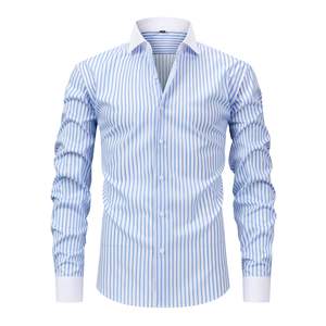 <span class=keywords><strong>Camisa</strong></span> de Vestir a Rayas con Cuello en Contraste para Hombre, Manga Larga, Abotonada, con Puños Blancos, Moda Sehe - Product Image 3