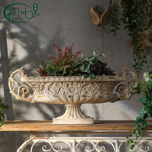 Pot de fleurs en relief de style français, grand modèle, décoration vintage pour extérieur, pour entrée d'hôtel, aménagement paysager, jardinières en oxyde de magnésium - Product Image 4