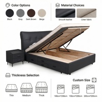 Lit de rangement moderne à tiroirs hauts, taille double, structure en bois de pin, rembourrage en cuir véritable, confortable et spacieux, avec compartiment sous le lit, à vérins à gaz