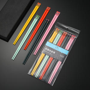 Baguettes en alliage durable, lot de 5, couleur unie, antibactériennes, vaisselle de table domestique, boîte cadeau, style chinois, baguettes à pointe pointue - Product Image 1