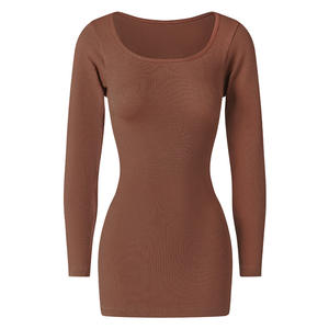 ملابس نسائية عصرية كاجوال بضلع فستان أساسي بلون طويل الأكمام للبنات خريف ربيع ملابس نسائية للنساء - Product Image 4