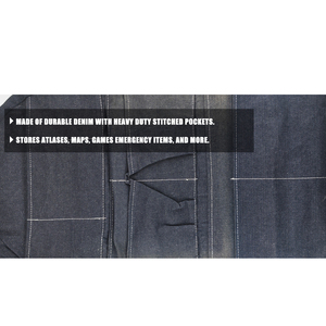 Organisateur de dossier de siège de voiture en tissu denim de luxe avec poches de rangement et distributeurs de sacs - Product Image 5