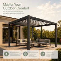 Pergola motorisée à lames orientables pour terrasse de jardin, bord de piscine, balcon, auvent extérieur en aluminium étanche et écologique, garantie 20 ans