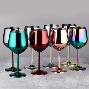 Verre à vin à pied long en acier inoxydable rouge brillant de 500 ml, finition métallisée, idéal pour cocktails, bars, fêtes et cadeaux - Product Image 6