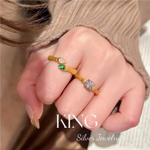 King Silver Jewelry Bamboo Shape Gemstone <b>Ring</b> Zircon Unisex Everyday Wear - Product Image 4