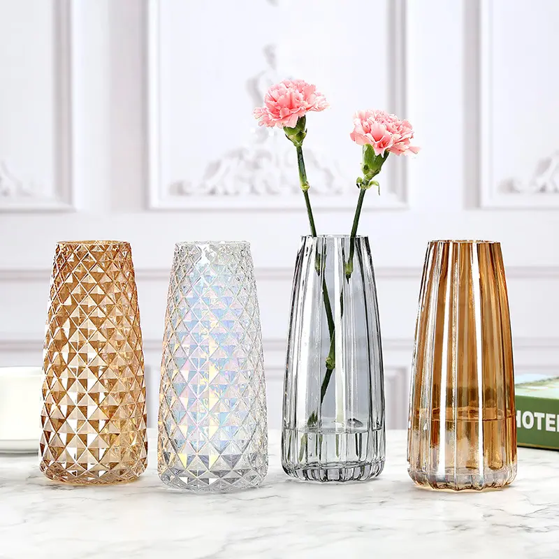 Supplier Popular Cheap Nordic Crystal Colored Diamond Decorative Flower Vase Glass for Home Wedding