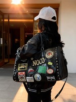Sac de voyage rétro B4003 grande capacité pour trajets courts, voyages d'affaires, trajets quotidiens, rangement élégant pour équipement de fitness, avec fermeture éclair pour moto