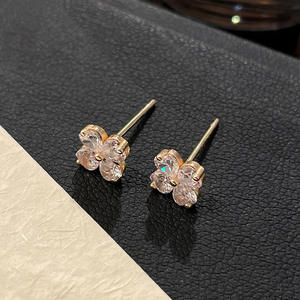 925 Sterling <b>Silver</b> Gold Plated Dainty Four Leaf Clover <b>Stud</b> <b>Earrings</b> with Cubic Zirconia-Lucky Gift Jewelry for Women - Product Image 2