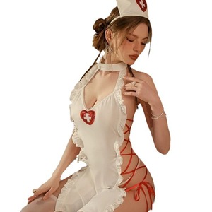 Disfraz de Enfermera, Vestido Blanco con Escote Profundo en V y Lazos Laterales, con Parche de Corazón, para Mujer - Product Image 5