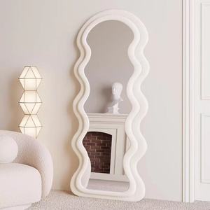HD Imaging Full Length Black Wavy Glass Mirror <b>Wood</b> Framed Velvet <b>Wrap</b> Shatterproof 4mm Thick Modern Wall Design for Bedroom - Product Image 6