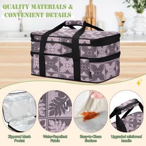 Hawaiian Purple Ulu <b>Quilt</b> Print Custom 2-layer Food Storage Aluminum Foil Potluck Insulated <b>Double</b> Decker Casserole Carriers Bag - Product Image 6