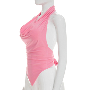 Viviblook J26TP103 Chaleco de verano para mujer, sin mangas, con cuello halter, plisado, con cordones, espalda descubierta, cuello oscilante, color liso, top tipo tank - Product Image 5
