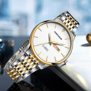 Montre mécanique pour homme, montre-bracelet bicolore fine et ronde, automatique, cadran blanc, double calendrier, marqueurs lumineux - Product Image 5