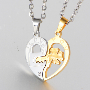 Collana G900 in Acciaio Inox con Ciondolo a Quadrifoglio e Cuore, Collana Puzzle con Chiave e Messaggio 'Ti <span class=keywords><strong>Amo</strong></span>' per Coppie - Product Image 6