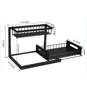 Organisateur métallique à 2 niveaux <span class=keywords><strong>sous</strong></span> évier avec tiroirs coulissants pour armoires de cuisine et de salle de bain, <span class=keywords><strong>rangement</strong></span> alimentaire, crochets de penderie - Product Image 1