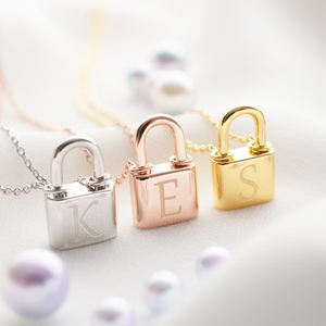 Collar De cerradura con colgante, cadena De <span class=keywords><strong>Oro</strong></span> con inicial, 18 kilados, grabado, acero inoxidable, joyería chapada en <span class=keywords><strong>Oro</strong></span> - Product Image 1