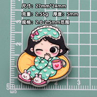 Breloque en acrylique avec trou, motif fille en pyjama, finition brillante UV, gaufrage 3D, pour la création de bijoux DIY, accessoires pour stylos à perler, vente en gros