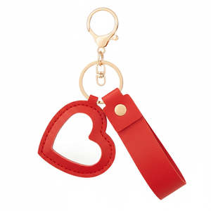 Heart-Shaped PU Leather <b>Compact</b> <b>Mirror</b> Keychain White Double Sided Travel Makeup <b>Mirror</b> with Gold Hardware 3X Magnification - Product Image 1