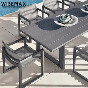 WISEMAX 모던 럭셔리 아웃도어 파티오 가구 가든 호텔 빌라용 6 용 암 세트 알루미늄 식탁과 메쉬 의자