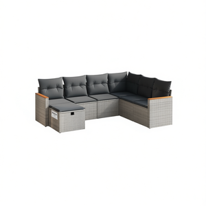 Conjunto de Sofá Modular de Jardín de Ratán PE Gris, 6 Plazas, Muebles de Exterior, Diseño Contemporáneo - Product Image 1