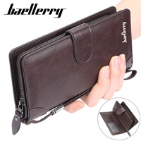 Dompet Panjang PU Pria dengan Banyak Slot Kartu, Lapisan Poliester, Ringan, Kapasitas Besar, Ritsleting Gesper, Tas Clutch Bisnis