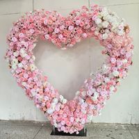 Rangkaian Bunga Sutra Bentuk Hati Gaya Eropa Baru untuk Pernikahan, Pemasangan Tanpa Paku, Mawar Merah Muda, Dekorasi Jendela Toko