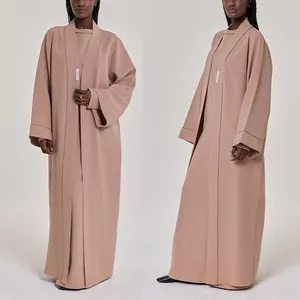 Ingrosso abito modesto Set aperto Eid Muslim Dubai etnico islamico abbigliamento donna moda Abaya Saudi Kimono Vrouwen cappotto invernale